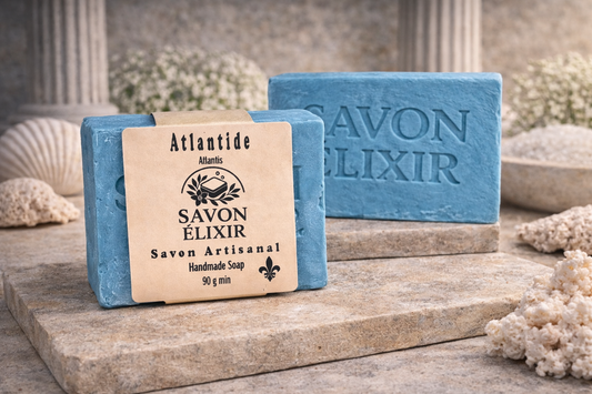 Savon artisanal Atlantis Frais & Mystique – parfum frais et envoûtant avec lavande apaisante, sauge purifiante et pamplemousse énergisant, savon fait main doux pour corps et visage, biodégradable et végan, Savon Élixir Québec