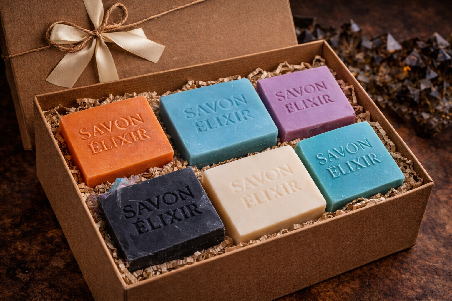 Boîte Découverte – 6 savons artisanaux Savon Élixir : ensemble de six savons faits main aux parfums signatures, biodégradables et véganes, pour découvrir une variété de soins doux pour corps et visage, Savon Élixir Québec